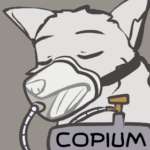 Discord sticker of Lazylonewolf huffing copium