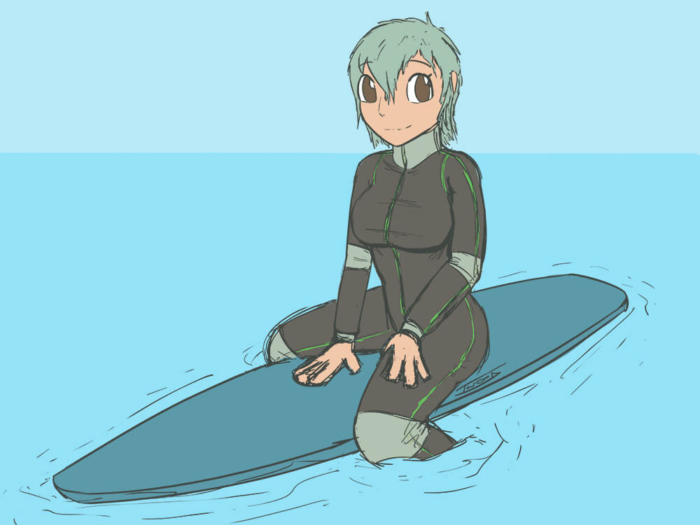 Green Hair Surfer Girl